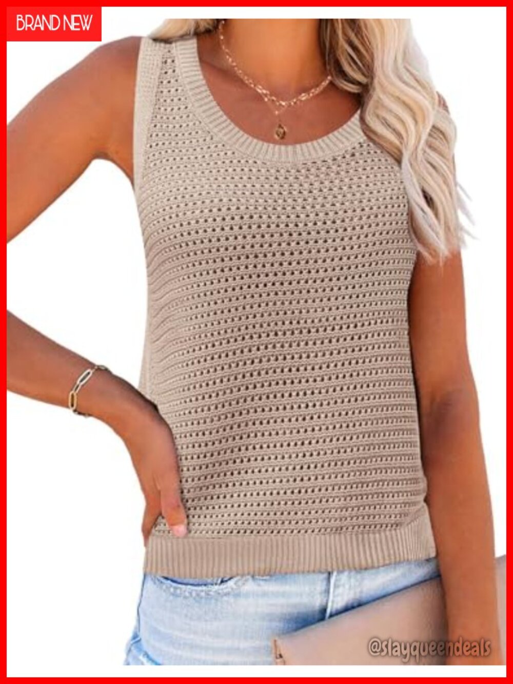 Womens Crochet Sweater Tank Top Sleeveless Hollow Out Knit Vest